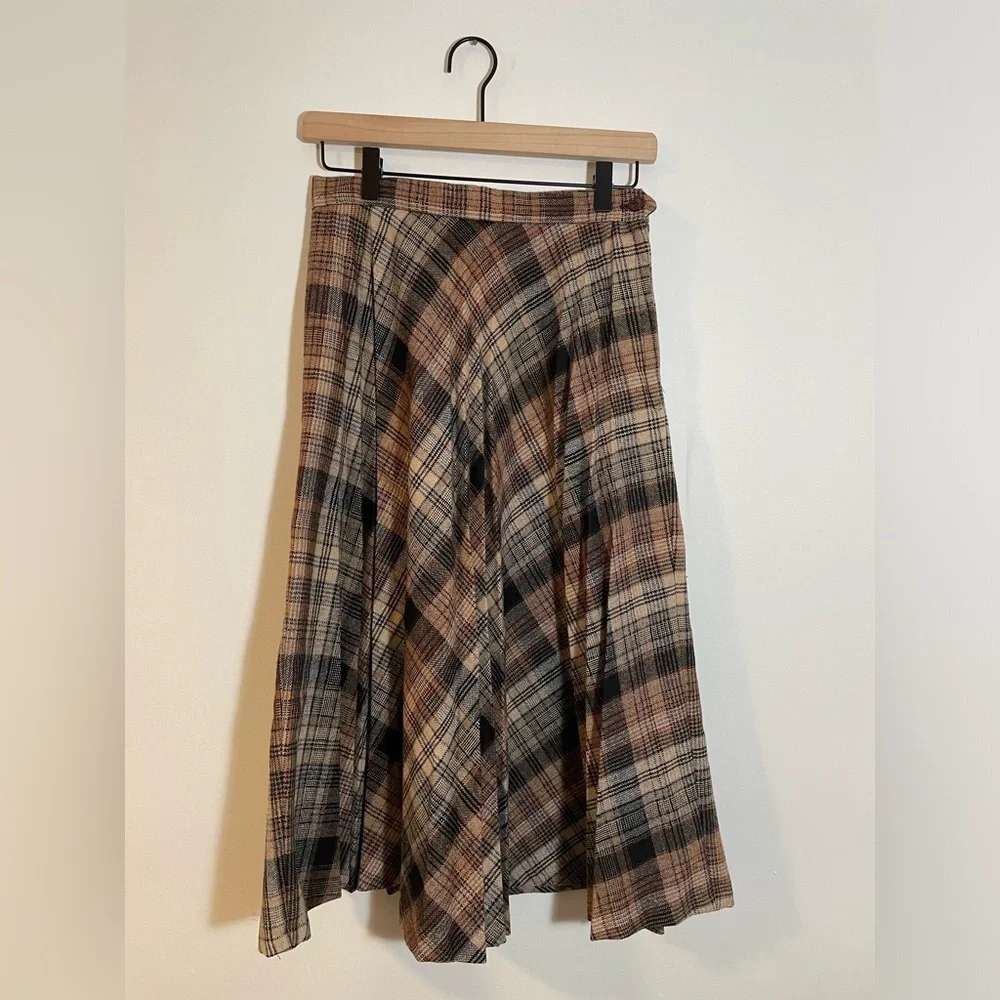 Vintage Wool Blend Pleated Panther Skirt, Brown/Tan Made in USA Union 70’s #9446 - Picture 3 of 6